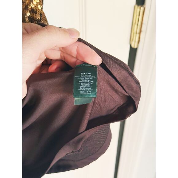 NWT Lauren Ralph Lauren Gold Sequined Shift Dress Size 4 NYE - Picture 7 of 14